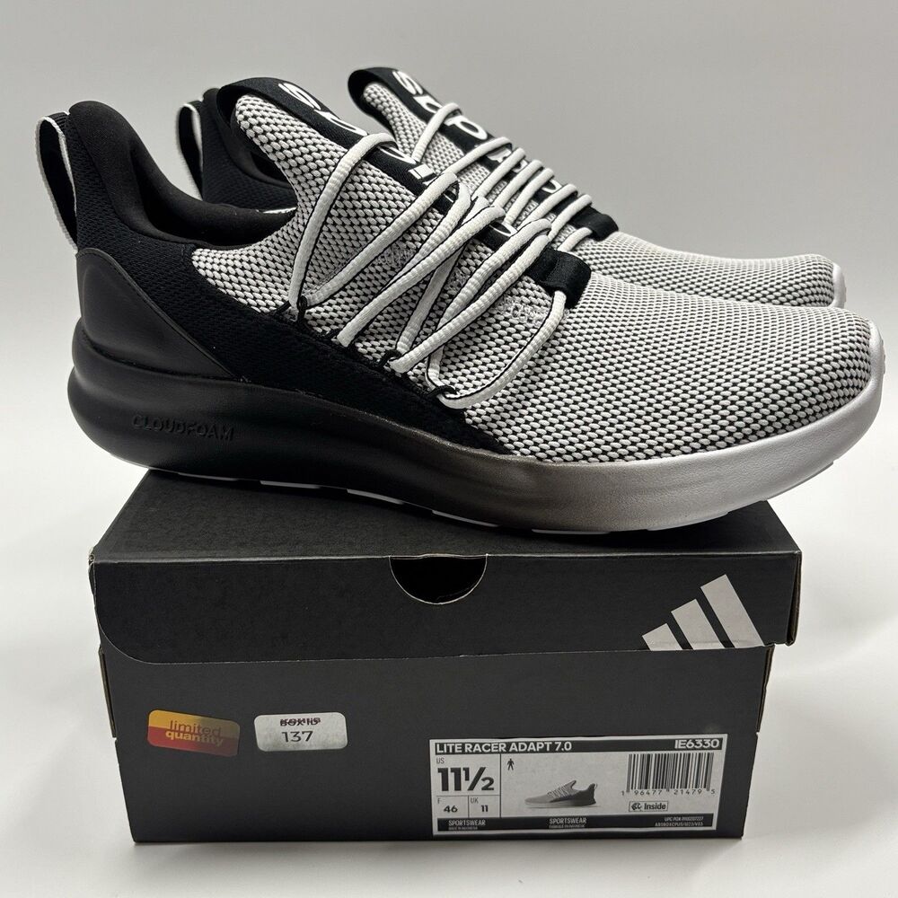 NWT Men’s Black & White Adidas Lite Racer Adapt 7.0 Slip On Running Shoe Sz 11.5